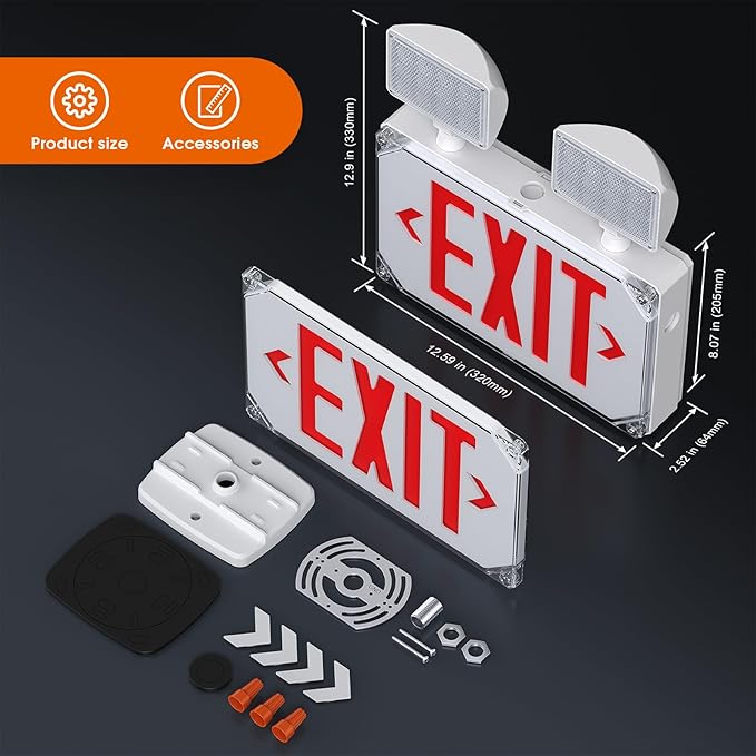 Wet Location Exit Sign with Emergency Lights,Exterior Red LED Exit Light Combo,Double Side exit Sign with Battery Backup,Outdoor Waterproof Exit Light,Adjustable Heads,120/277VAC,UL Listed (1 Pack)