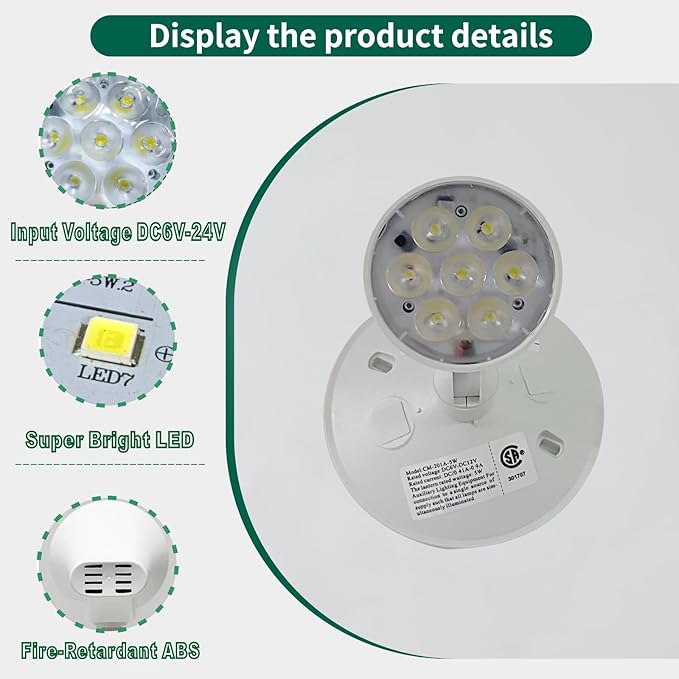 TANLUX Emergency Remote Head Lighting, Single Head Emergency Light, Multi Voltage 6V to 24 Volt Input, 5 Watts, 400 Lumens Output, No Battery Inside