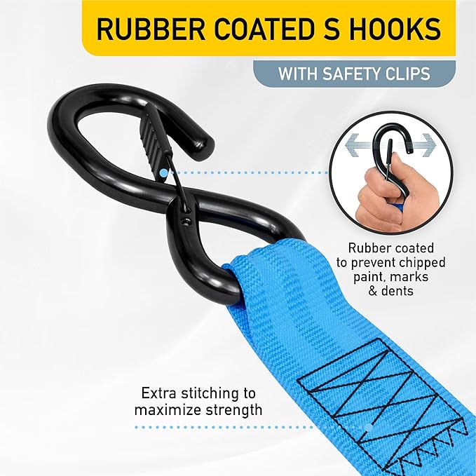 AUGO Retractable Ratchet Straps | 2 Heavy Duty Ratchet Straps Self Retractable Tie Downs with Soft Loops & Storage Bag for Motorcycle, Truck, Trailer, Cargo Van | 3000 Lb Break Strength 2” x 10’