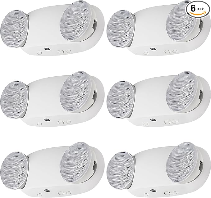 Emergency Light, Emergency Lighting with Battery Backup，Commercial Emergency Lights Combo for Business, Two Adjustable Heads,UL Listed,120V/277V AC, 6 Pack