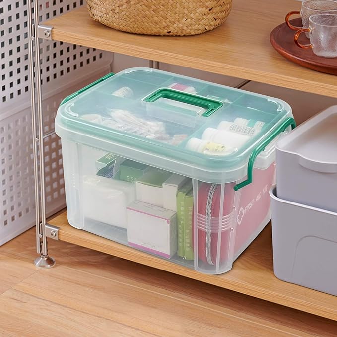 1 Pack Clear Plastic Family First Aid Box, Emergency Medical Storage Box Kit