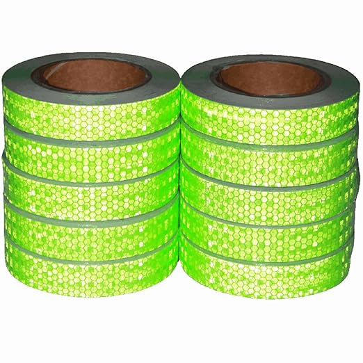 Green Reflective Tape Outdoor Waterproof 1 inch Wide for Cars, High Visibility Safety Warning Adhesive Strips (66 feet, 10 Rolls)