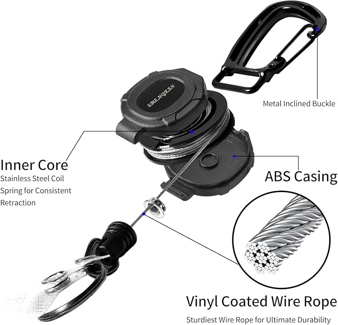 2 Pack Retractable Keychain Heavy Duty Carabiner Badge Holder, Tactical ID Badge Reel with 32” Steel Retractable Cord, 8.0 OZ