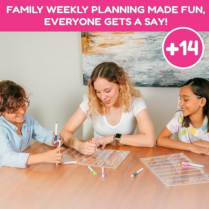 CHALKY CROWN Acrylic Magnetic Weekly Planner for Fridge Plus Menu Board for Kitchen with 8 Magnetic Markers - Dry Erase Board for Fridge - Weekly Meal Planner (2 Boards, 14.5x10.2 Each)
