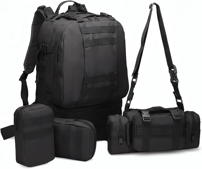 Military Tactical Backpack for Men 60L Waterproof Bug Out Bag Survival Rucksack Go Bag Emergency Molle System Army 3 Day Assault Pack for Hiking Hunting Camping Black