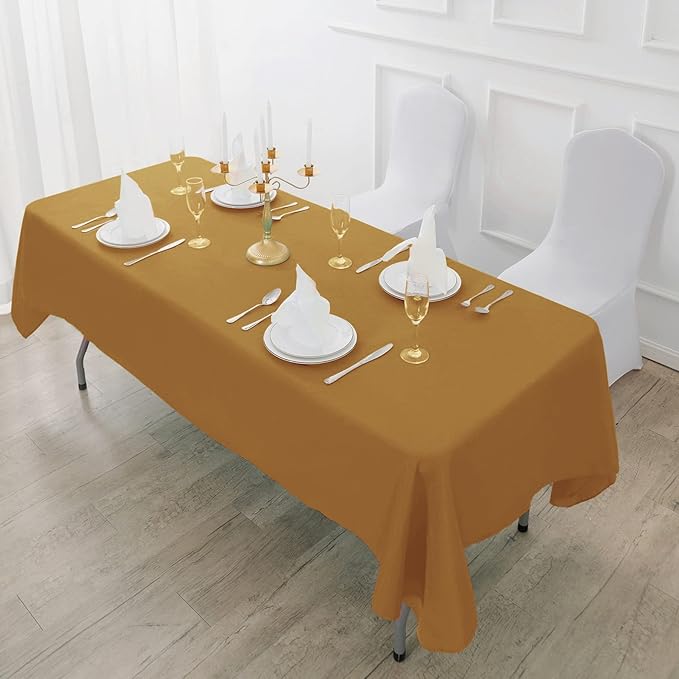 Fokitut 2 Pack Waterproof Rectangle Tablecloth, 60x120 Inch,Stain Resistant and Wrinkle Polyester Table Cloth, Fabric Table Cover for Kitchen Dining, Wedding, Party, Holiday Dinner-Gold