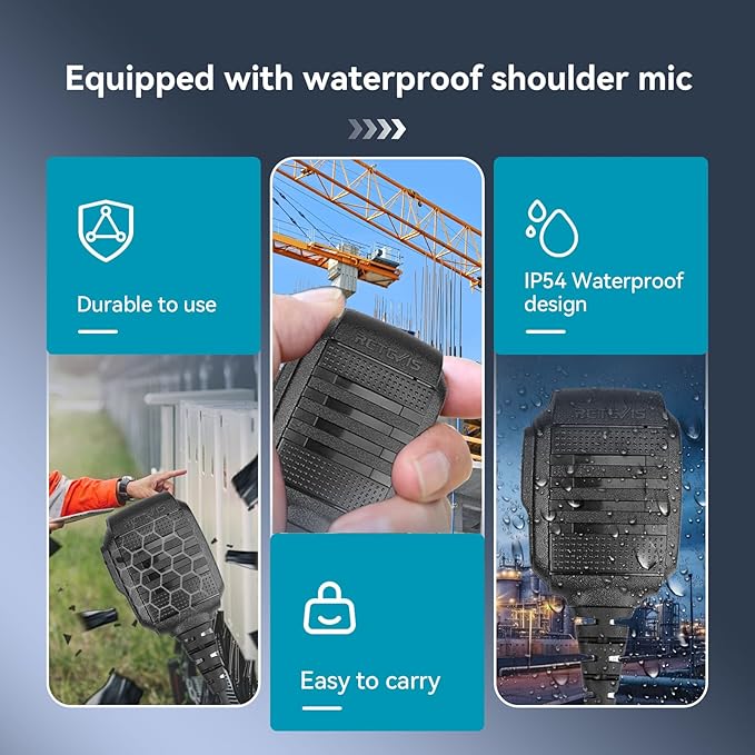 Retevis RB29 2 Way Radio Long Range,Two Way Radios with Waterproof Shoulder Mic,USB Charging Base,Rugged Walkie Talkies Rechargeable for Business Worksite Construction Site Industrial(4 Pack)