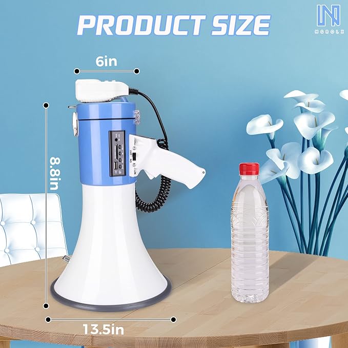 50 Watt Professional Bluetooth Megaphone Bullhorn Speaker with Rechargeable Battery & Portable Strap - Siren and Recording - USB/SD/AUX Input - for Police, Cheerleading, Outdoor