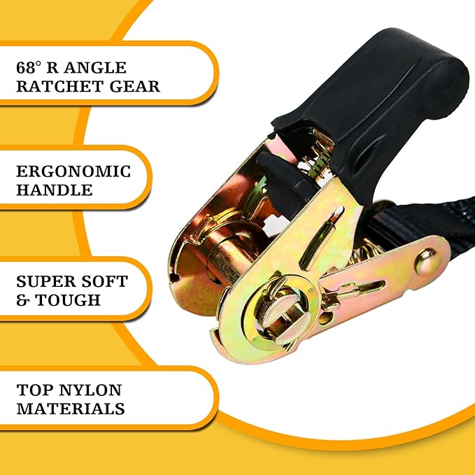 Endless Ratchet Tie Down Straps,Du-Rable Nylon Black Strap Ratcheting Securing,Heavy Duty Cargo,Track Spring Fittings,Cargo Ropes for Trailer Loads,Motorcycle,Kayak,7ft-2Pack
