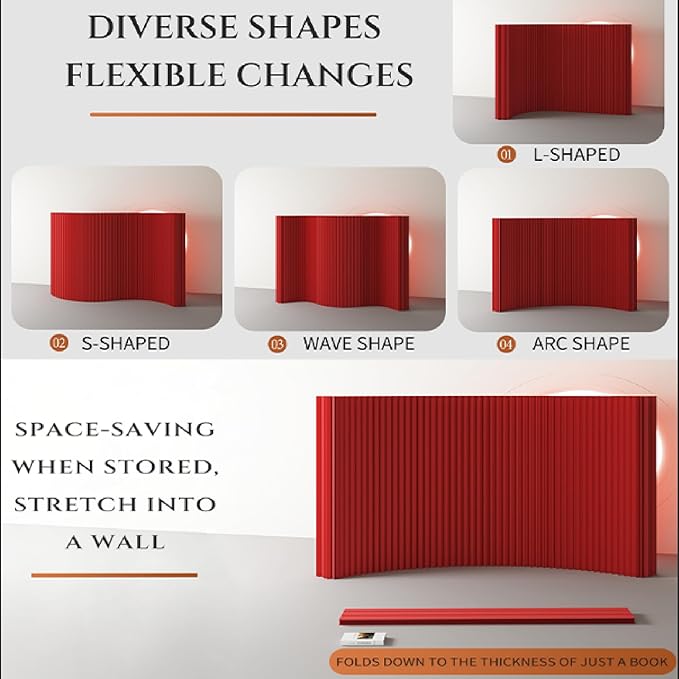 Paper Room Divider, Folding Privacy Screen Lightweight Stretchable Accordion Room Divider Wall, Portable Paper Wall Divide for Home, Office, Clothing Shop (Red, L：118in x W: 17in x H：71in)