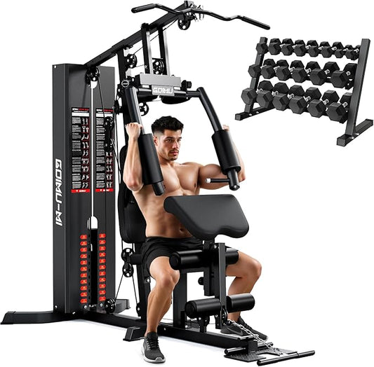 Home Gym, M1 Workout Station with 140LBS Weight Stack, Multifunctional Home Gym Equipment with Pulley System for Full Body Strength Training