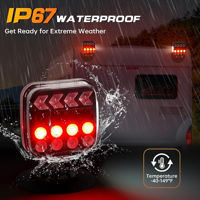 Wireless Trailer Lights, Adjustable Magnetic LED Trailer Lights with Reflectors, Rechargeable Tow Tail Light Kit for Trucks, Boats, RVs, Campers, IP67 Waterproof