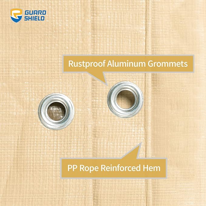 GUARD SHIELD Beige Tarp Heavy Duty Waterproof 16x16 Feet Outdoor Poly Tarps Cover Square Thick UV Resistant Canopy Tarpaulin with Grommets 10mil