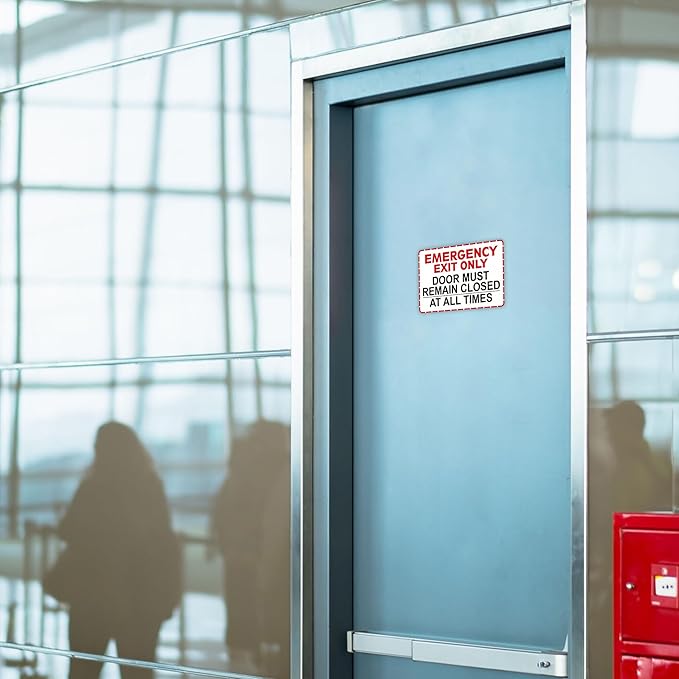 Emergency Exit Only Signs Sticker，Self Adhesive UV, Weather, Scratch, Water & Fade Resistant Door Must Remain Closed At All Times sign for Business, Schools, Offices, Storage Rooms, Hospitals