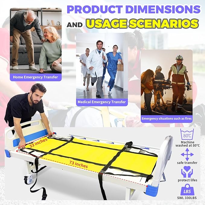 Emergency Evacuation Sheet – Patient Rescue Transfer Device for Bedridden, Hospitals & Home Care – Fire & Disaster Evacuation Aid, 330 lbs Capacity, Fits Standard Beds
