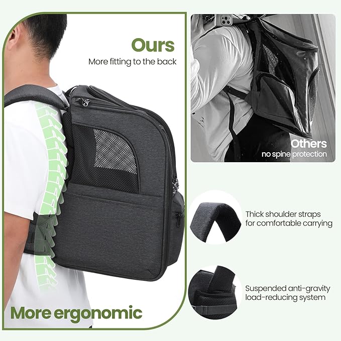 Pecute Cat Backpack Carrier, 30% Energy Saving Cat Backpack for Small Dogs, Cat Carrier Backpack for Puppy Kitty, Foldable Ergonomic Design Cat Backpack Travel Hiking Vet Outdoor