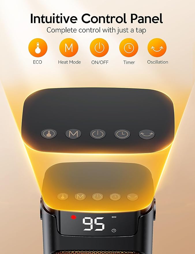 VAGKRI Space Heater, 1500W Portable Electric Heater with Thermostat, Remote, 3 Modes, Timer, Oscillating, Overheating & Tip-Over Protection, Fast Ceramic Heater for Bedroom Office Garage Indoor Use