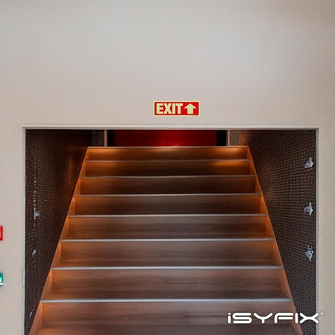 iSYFIX Exit Signs with Directional Up Arrow, Glow in the Dark, Photoluminescent Aluminum 12x4 Inch - 12 Pack, Laminated for UV & Weather Resistance, Ideal for Offices, Schools, Theaters & More