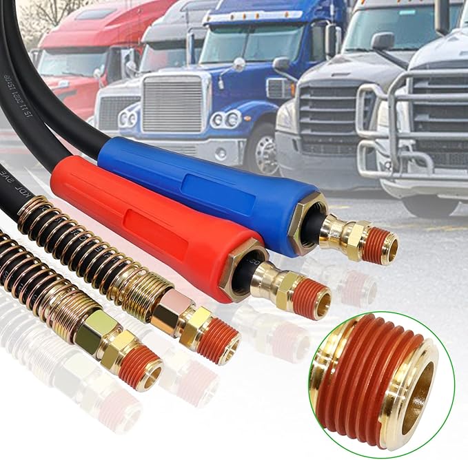 15FT Air Line Hose Kit, 3-in-1 ABS & Power Airline Air Hose Kit for Semi Truck Tractor Trailer, 7 Way Plug Electrical Cord Cable and Rubber Air Lines Hose Assembly Ki