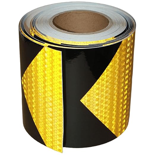 Yellow Black Reflective Tape 6 inch Wide, Outdoor Waterproof Hazard Conspicuity Warning Industrial Marking Tape (68 feet)