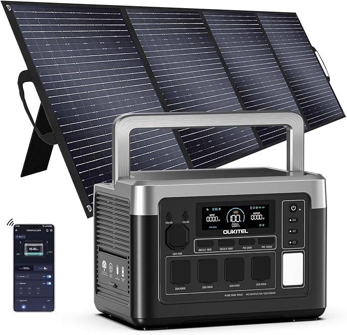 OUKITEL P1000 Plus 1024Wh Solar Generator with 4 AC Outlets (3600W Peak), 1800W Power Station with 400W Solar Panel, 1200W Fast Charging, APP Control Battery Backup for Home, Camping & RVs