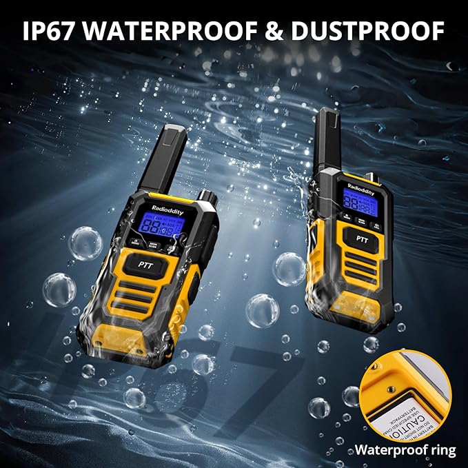 Radioddity HD-1 IP67 Heavy Duty Walkie Talkies, Waterproof Dustproof Shockproof Long Range Two Way Radio with One-Key Group Call, Vibrate Alert, SOS, Dual PTT, USB-C Charging for Hunting, 6 Packs