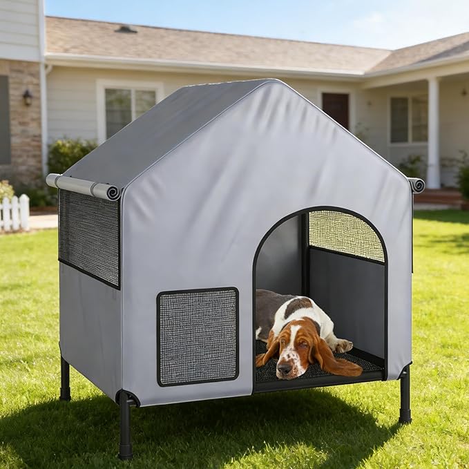 38" Warm Large Dog House for Outdoor&Indoor, Insulated Pet Shelter Tent for Small Medium Dogs, Outside Sun Rain Canopy Indoor Pet House for Cats Pigs Livestock with Rainproof Cover All Seasons