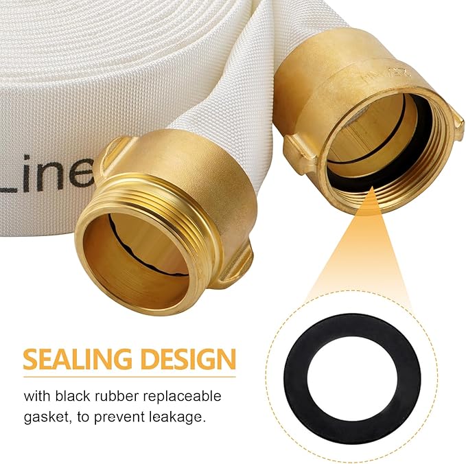 Fire Hose, 2-1/2" ID X 50 FT, Single Jacket TPU, 450 PSI Burst Pressure, Industrial Fire Hose with NST/NH Brass Couplings for Indoor Use