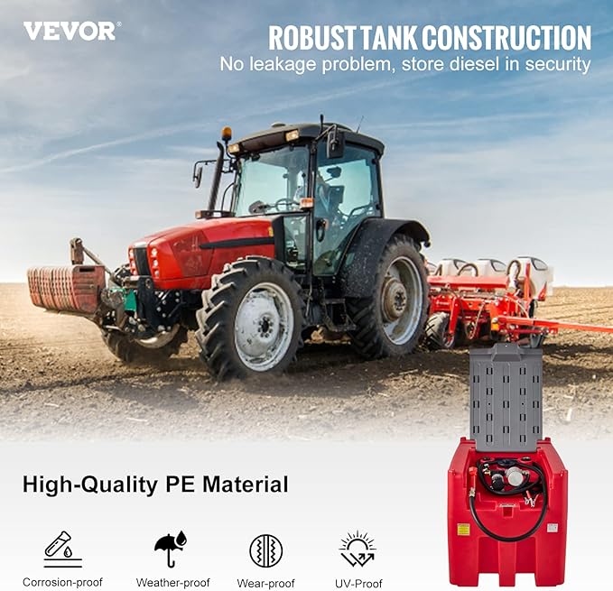 VEVOR Portable Diesel Tank, 116 Gallon Capacity & 10 GPM Flow Rate, Diesel Fuel Tank with 12V Electric Transfer Pump and 13.1ft Rubber Hose, PE Diesel Transfer Tank for Easy Fuel Transportation, Red