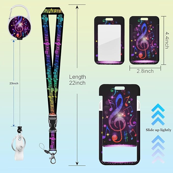 Music Badge Holder Lanyard ID Card Holders Detachable Name Tag Clips Cute Funny Nurse Teacher Office Gifts Women Man Cute Badge Holder