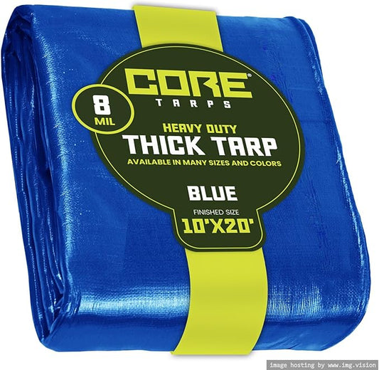 Core Tarps Heavy Duty 8 Mil Tarp Cover, Waterproof, UV Resistant, Rip and Tear Proof, Poly Tarpaulin with Reinforced Edges for Roof, Camping, Patio, Pool, Boat. (Blue 10′ X 20′)