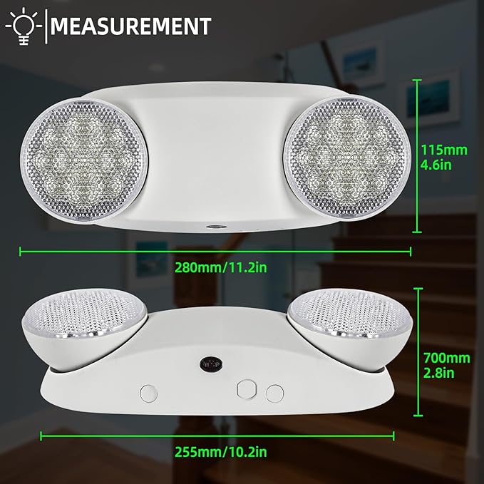 Emergency Light, Emergency Lighting with Battery Backup，Commercial Emergency Lights Combo for Business, Two Adjustable Heads,UL Listed,120V/277V AC, 4 Pack