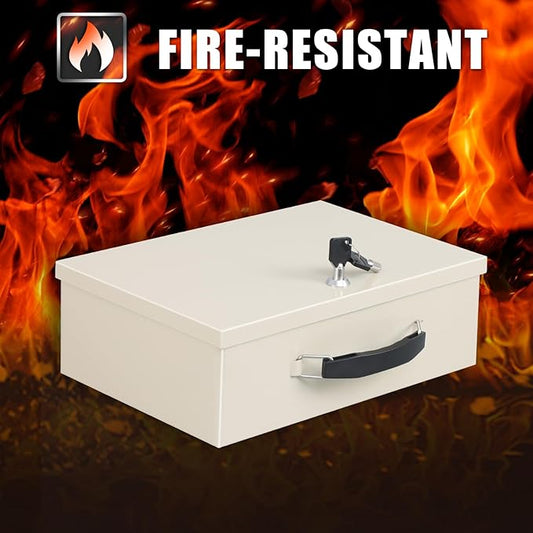 xydled Fire Resistant Safe Fire Safe Box with Key Lock for Home Office Security Storage for Valuables Documents,13.2"x 11"x 5.1" Inch,White