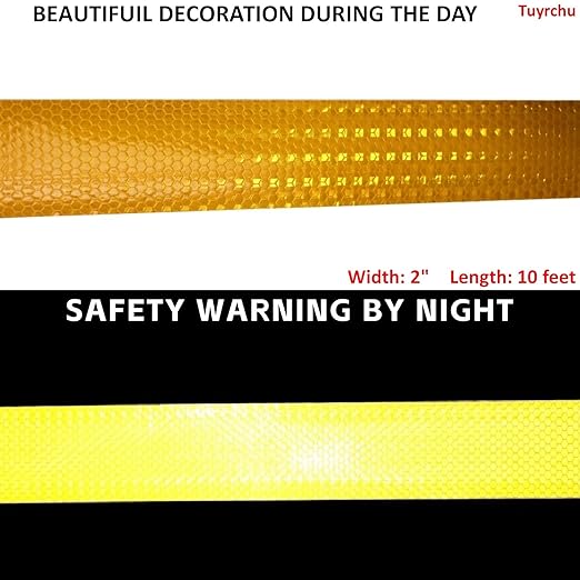 Industrial Reflective Tape Yellow 2 inch for Bikes, Outdoor Waterproof High Visibility Safety Warning Adhesive Stickers Strips (10 feet)