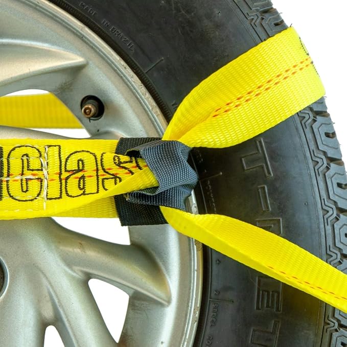 VULCAN 8-Point Roll Back Vehicle Tie Down Kit with Snap Hooks on Both Ends - Set of 4 - Classic Yellow