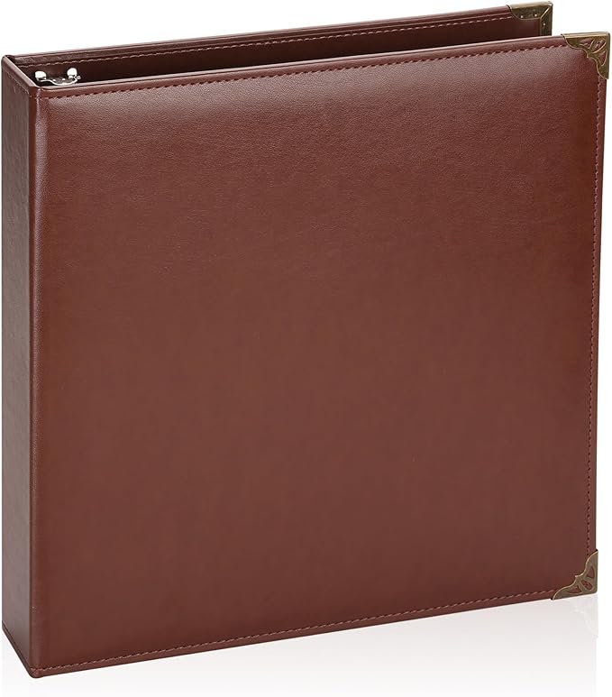 Vintage Hardback 3 Ring Binder 1 Inch, Professional Leather Binder 3 Ring, Three Ring Binders Fits 8.5" x 11", D Ring Binders for Photo Album, Home, School and Office Supplies- Brown