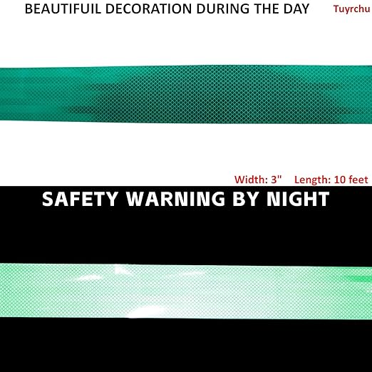 Green Non Fading Reflective Tape Outdoor Waterproof 3 inch Wide for Truck, High Visibility Safety Adhesive Stickers Strips (10 feet)