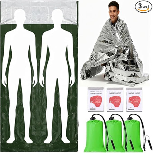 6 Pack 82.7" x 49.2" Emergency Sleeping Bag Emergency Thermal Blanket Survival Bivvy Sack Blanket with Whistle Waterproof Lightweight Portable Shelter for Outdoor Camping Hiking