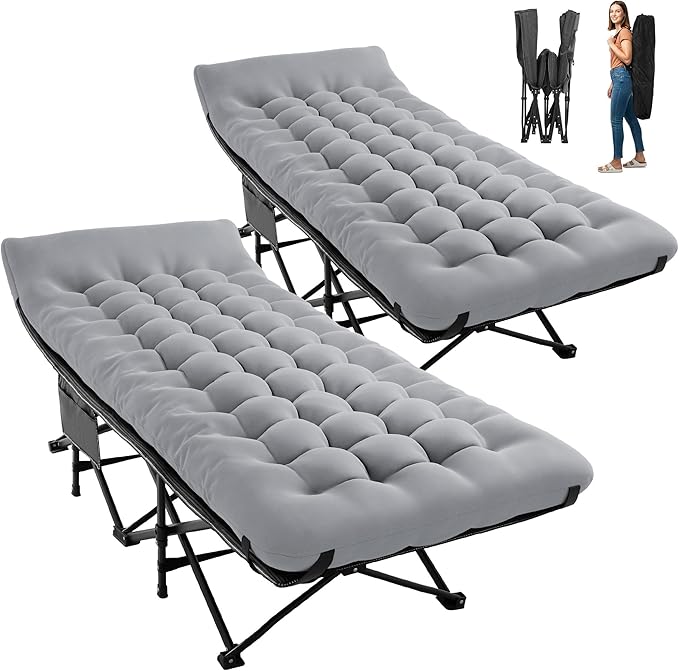 JEAREY 2-Piece Folding Camping Cot, Heavy Duty Camping Cots for Adults with Mattress, 1200D Double Layer Oxford Portable Folding Cot Bed with Carry Bag for Guest, Travel, Hiking, Light Gray