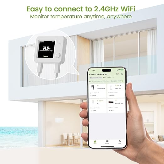 MOCREO WiFi Refrigerator Thermometer with Freezer Alarm, Digital Temperature Sensor with App & Email Alert, 2 Years Free Data Export, Remote Monitor for Fridge, Fish Tank