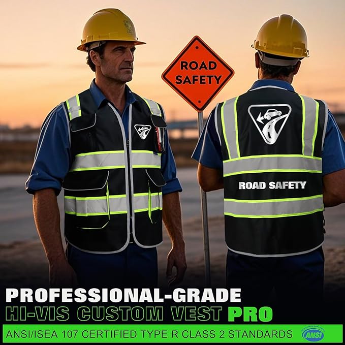 BeautyWill 10 Pack Custom Logo Safety Vest ANSI Class 2 High Visibility Reflective Vest Personalized Construction Vest Bulk