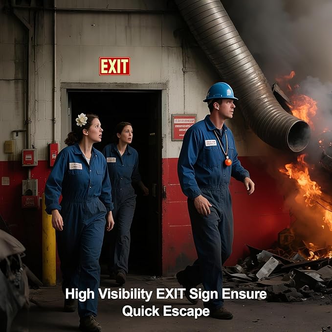 Glow in The Dark Photoluminescent Emergency Exit Signs Self-Adhesive Sticker, 12x7 Inches Illuminated Red Exit Sign for 50 Ft Visibility, UV Protected Tear & Scratch Resistant PVC (2 Pack)