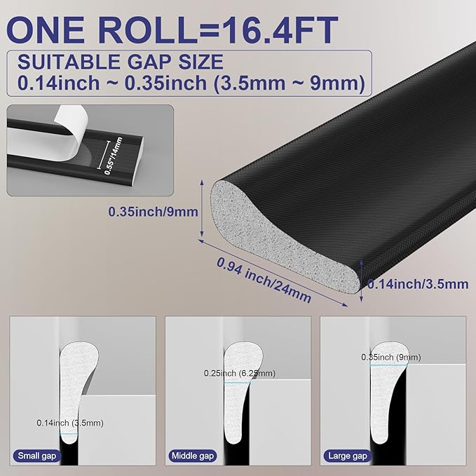 Weather Stripping Door Seal Strip, 118'' Foam Weatherstripping Window Sealer Winter, Soundproofing Self Adhesive Window Insulation Door Draft Stopper Gap Filler for Front Frame