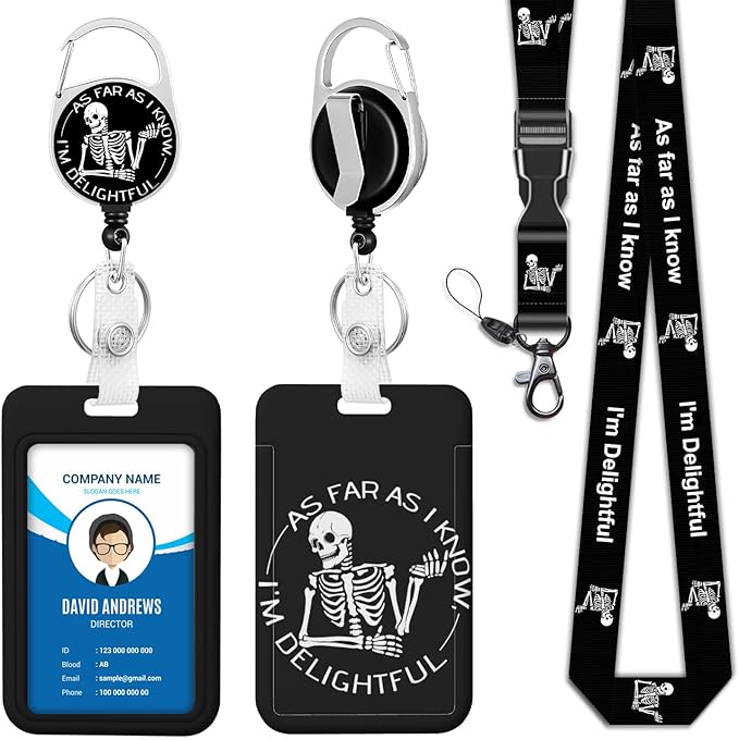 Skull Badge Holder Lanyard ID Card Holders Detachable Name Tag Clips Cute Funny Nurse Teacher Office Gifts Women Man Cate Badge Holder (Skull)