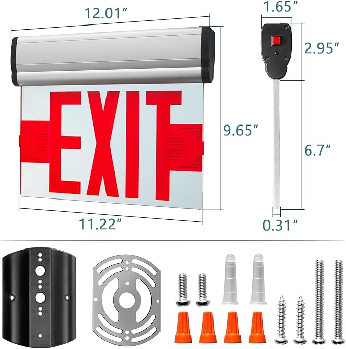 Red Led Edge-Lit Exit Sign, Aluminum Housing Double-Sided Mirrored Rotating Acrylic Plate, UL Damp Location Listed, Hardwired Emergency Exit Signs For Business, Top/Side/Wall Mount(Canopy Included)