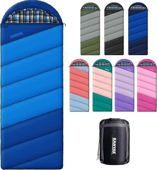 Cotton Flannel Lined Sleeping Bag for Adults Teens Kids, Cold Weather & Warm, 3 Seasons, Lightweight Compact Camping Essentials Equipment, Hiking, Outdoor, Travel