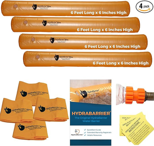 Watershed Innovations Best Sandbag Alternative - Hydrabarrier Ultra 6 Foot Length 6 Inch Height. - Water Diversion Tubes That are The Lightweight, Re-usable, and Eco-Friendly - Bulk - 4 Pack