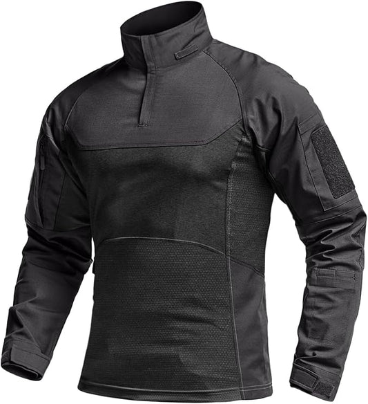 CQR Men's Combat Shirt Tactical 1/4 Zip Long Sleeve Military BDU Shirts Camo EDC Top with Pockets
