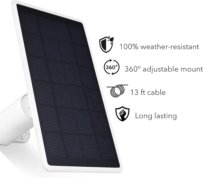 Wasserstein Solar Panel for SimpliSafe Wireless Outdoor Security Camera - Powerful SimpliSafe Outdoor Camera Solar Panel (White, 1 Pack)