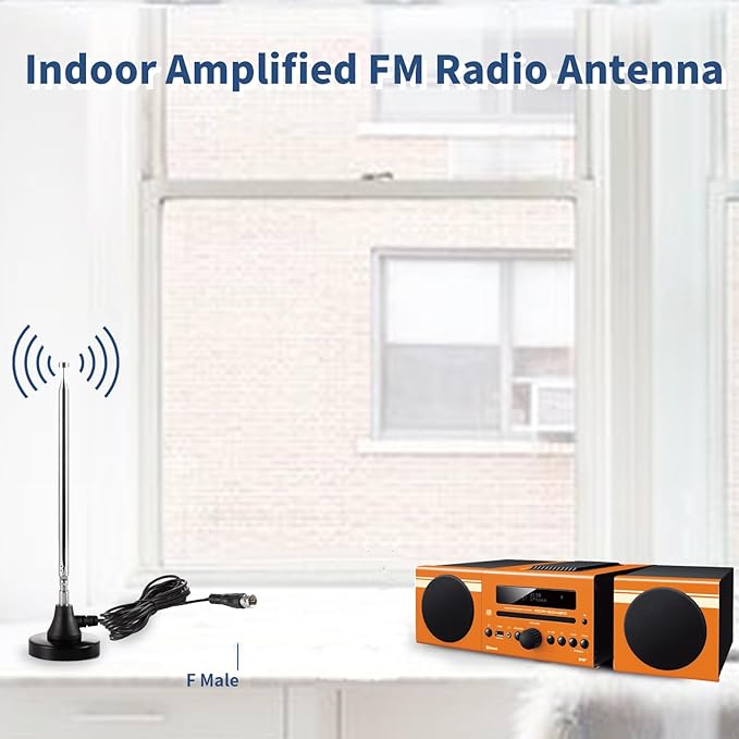 75 Ohm 300 Ohm Magnetic Base FM Radio Telecopic Antenna with 10ft Coaxial Cable for Stereo Receiver Digital HD Radios and Home Theater System
